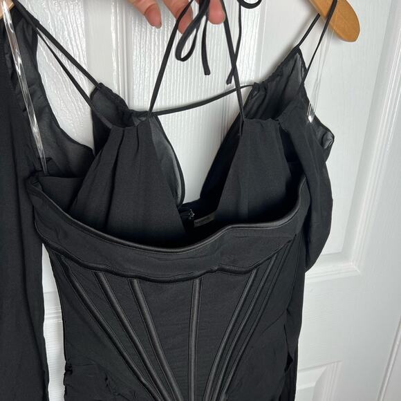 House of CB Black Silk Gianna Corset Cold Shoulder Long Sleeve Body-Con Dress S - Picture 4 of 13